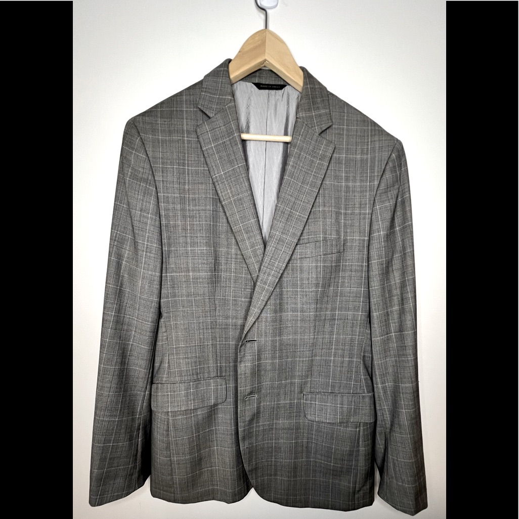 Banana Republic Grey Slim Italian Cotton Plaid Suit Jacket.